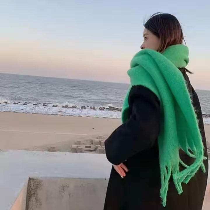 Bufandas largas con borlas para mujer y niña, bufanda de Cachemira suave, de Color sólido, engrosada, para invierno - 1