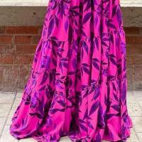 2025 Vestido con colgante de volantes largos y cuello redondo estampado para mujer con dopamina - details 8