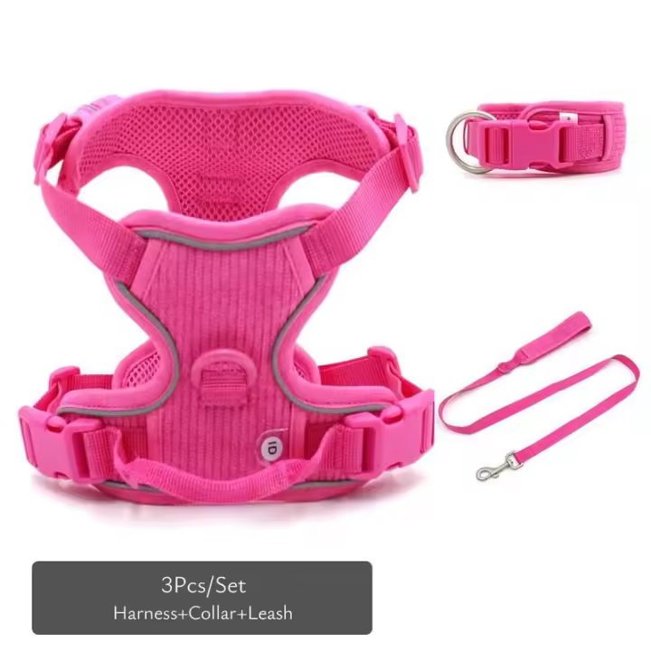 Collares personalizados mascotas Collar Rosa suave Perros con nombre, arnés reflectante sin TIAR Perros, Correa, juego de - 1