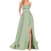Elegante Vestido Largo de Satén con Cintura Alta Estilo de Boda Delgado para Mujeres - details 4