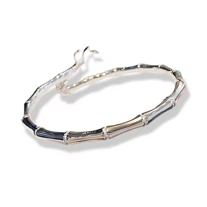 Pulsera ajustable de loto de bambú con bendición de la suerte, brazalete con colgante de letra hueca de Color plateado para mujer, brazalete con apertura ajustable - 1