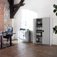 Armario Archivador Oficina en Acero, Armario Exterior e Interior con Cerradura, Armario Multiusos con 2 Puertas, 4 Estantes Ajustables y 5 Alturas, Fácil Montaje, 180x80x40 cm - Gris Claro - details 1