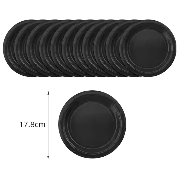Vajilla desechable con temática de cumpleaños para niñas, servilletas de papel, vasos, platos, manteles, Pajita, color negro liso - 1
