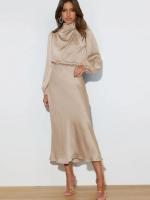 Primavera Verano nuevo vestido de manga larga de satén de gama alta vestido de noche elegante para mujer ropa de fiesta vestidos de celebridades - details 1