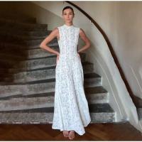 Vestidos largos plisados ​​de encaje blanco elegante para mujer, novedad de primavera 2025, vestido de cintura envuelta con mangas y cuello alto, batas de boda a la moda para mujer - details 3