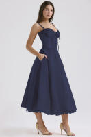 Vestido midi de satén con tirantes finos para mujer, abertura frontal, ahuecado, con bolsillos - details 54