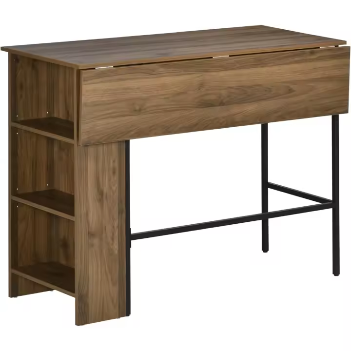 Mesa de Bar, Bistró, Comedor Extensible con 3 Estantes de Almacenamiento y Marco de Metal para Cocina 120x76x91,4 cm Marrón - 1
