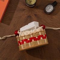 Caja de toallas de papel tejida bohemia, forro de tela, cesta de tejido de escritorio tejida a mano, contenedor de papel de extracción suave creativo - details 5