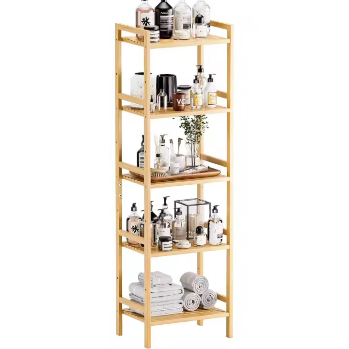 Niveles con Estantes Ajustables, Organizador de Almacenamiento de Baño de pie, Soporte de Exhibición de Flores de Plantas, Negro - 1