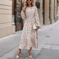 Otoño e Invierno nuevo vestido estampado de cuello redondo de manga larga con borde de volantes para mujer - details 2