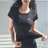 Alo yoga nuevo deporte camiseta mujeres verano yoga manga corta transpirable ropa de fitness speeddry running top de entrenamiento - details 3
