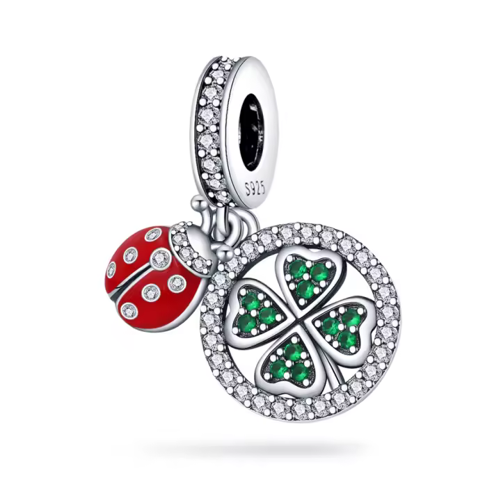 Cuentas de trébol de cuatro hojas de mariquita de la suerte para mujer, de Plata de Ley 925, compatibles con Pulsera Original Pandora, abalorios, regalo de joyería - 1