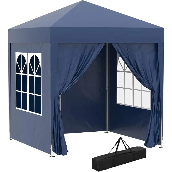 Carpa Plegable Pop-up de 2x2m Cenador Anti-UV con 4 Paredes Laterales Bolsa de Transporte para Acampar y Fiestas Azul - 1