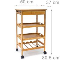 Ruedas, 80,5x50x37cm, Verdulero, Carro Cocina, Cajón y 2 Estantes, Bambú, Marrón Natural - details 3