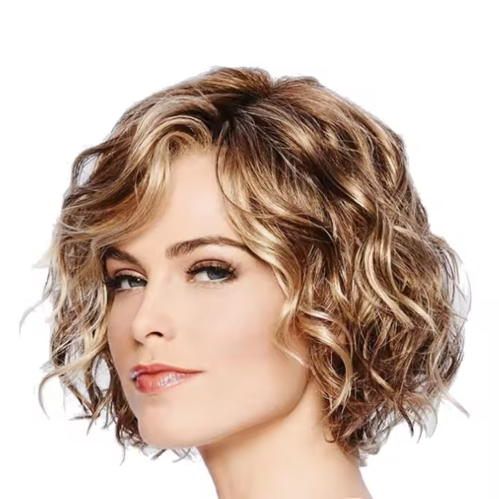 Peluca con cubierta de cabeza para mujer, Rollo corto, mezclado, esponjoso, COS - 1