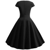 Women summer vintage with belt short sleeve v neck elegant retro swing party dresses - details 40
