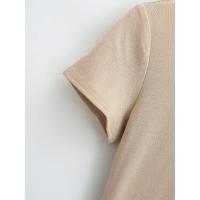 Vestido básico de manga corta de color sólido ajustado de estilo europeo y americano para mujer con cintura y cuello medio alto delgado Empalme de una palabra falda de swing grande - details 10