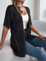 Cárdigans de punto de manga corta de color sólido casual para mujer - details 19