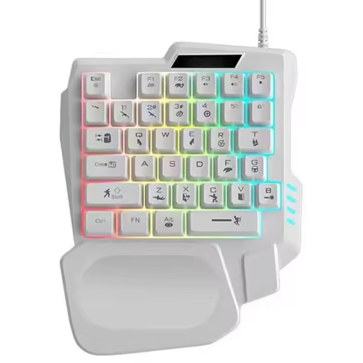 Teclado portátil USB de una sola mano, miniteclado ultradelgado con cable, Teclado mecánico luminoso para juegos, PC de escritorio - 1