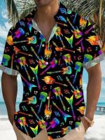 Nueva camisa hawaiana de manga corta con estampado de playa turística, adecuada para caminar por la calle, ocio, primavera y verano. - details 24