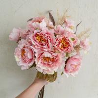 Ramo de flores de peonía artificiales de tacto Real, simulación de peonía hecha a mano de lujo, flores falsas realistas y elegantes, decoración del banquete de boda - details 1