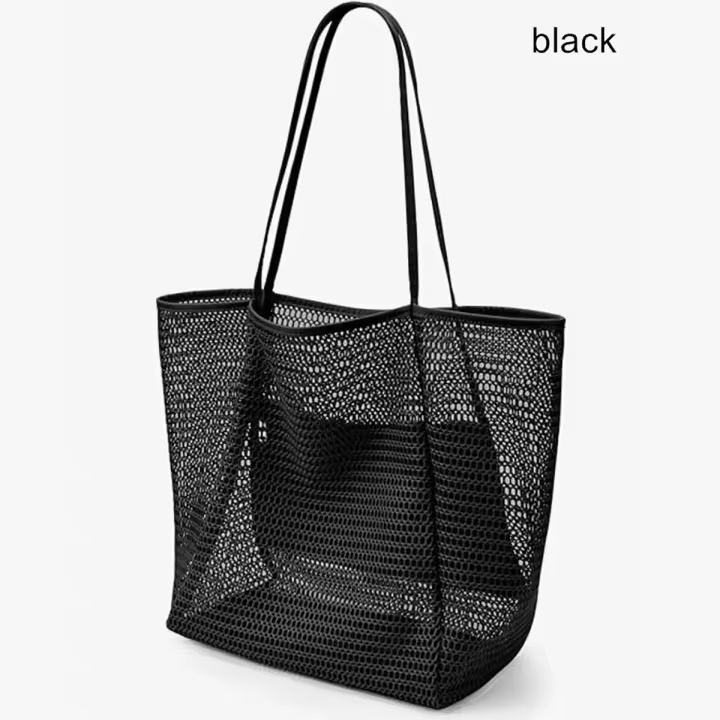 Bolso de hombro para mujer con bolsa de playa de malla, bolsa de almacenamiento portátil para ropa de lavado y natación para mujer - 1