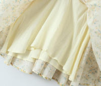 New Women Vintage Puff Short Sleeve V Neck Yellow Floral Print Dress Pleated Hem Female Holiday Summer Mini Robe - details 8