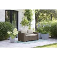 Sofá de Jardín Allibert de California 2 Plazas, Color Marrón y Arena, Incluye Almohadas de Asiento y Respaldar, Plástico, Imitación de Ratán Redondo, 141 x 68 x 72 cm - details 1