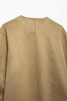 TRAFZA-Chaqueta elegante con efecto de textura de gamuza para mujer, abotonado Chaqueta con bolsillo, cuello redondo, Retro, a la moda - details 7