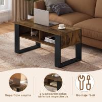 Mesa Centro Baja Mesa Auxiliar de 2 Niveles Mesita Lateral para Sofá Mesa de Café con Comodidades - details 4