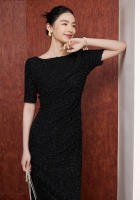 BGTEEVER-vestido ajustado a cuadros para mujer, prenda elegante de manga corta, ceñido a la cadera, con cuello oblicuo, para primavera y verano - details 14
