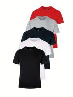 Camisetas de algodón cómodas y sólidas para hombre, camisetas informales transpirables de manga corta para uso diario en verano, 5 uds. - details 31
