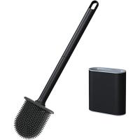 Escobilla de inodoro de silicona para baño, con soporte montado en la pared, con mango largo antideslizante, secado, cepillos profesionales de limpieza profunda para baño (negro) - details 3