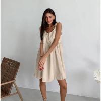 Vestido de tirantes de algodón y lino para mujer, informal, suelto, suave, con borde acanalado, estilo playero, primavera y verano - details 14