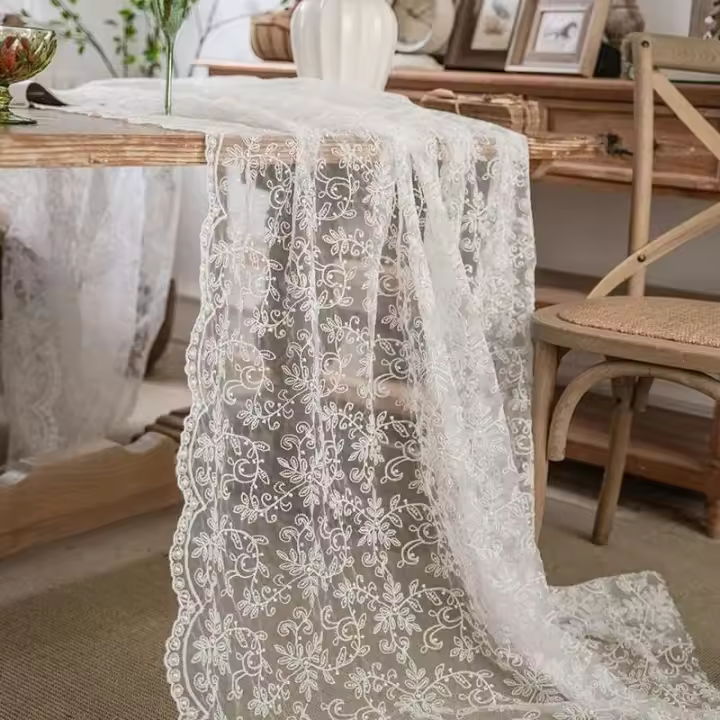 Ense blanco con sábanas, mesa vintage, baby shower bordado de granja, boda, mantel de pestañas para fiesta de cumpleaños - 1