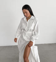 Otoño Invierno nueva camisa elegante de manga francesa ceñida a la cintura con sentido del diseño y vestido largo de moda con abertura - details 8