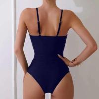 Traje de baño de una pieza acolchado vintage para mujer, elástico de corte alto con control de barriga, traje de baño con cuello cuadrado - details 11