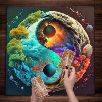 Mantel de tela para tarjetas de altar, cielo estrellado, Luna, planetas, para extender Tarot, cubierta de lectura, cascada de montaña - details 2