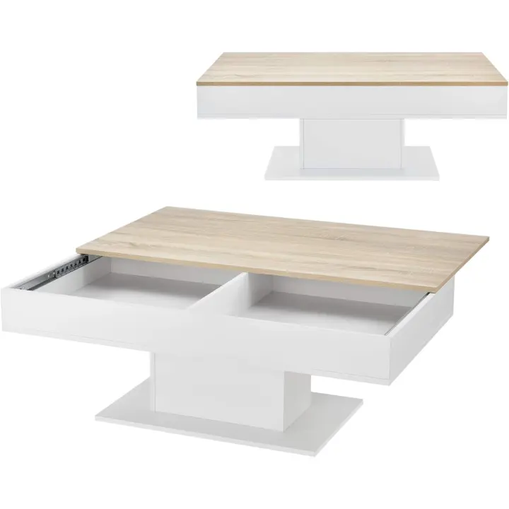 Mesa auxiliar de salón para café o té con efecto madera y blanco - 1