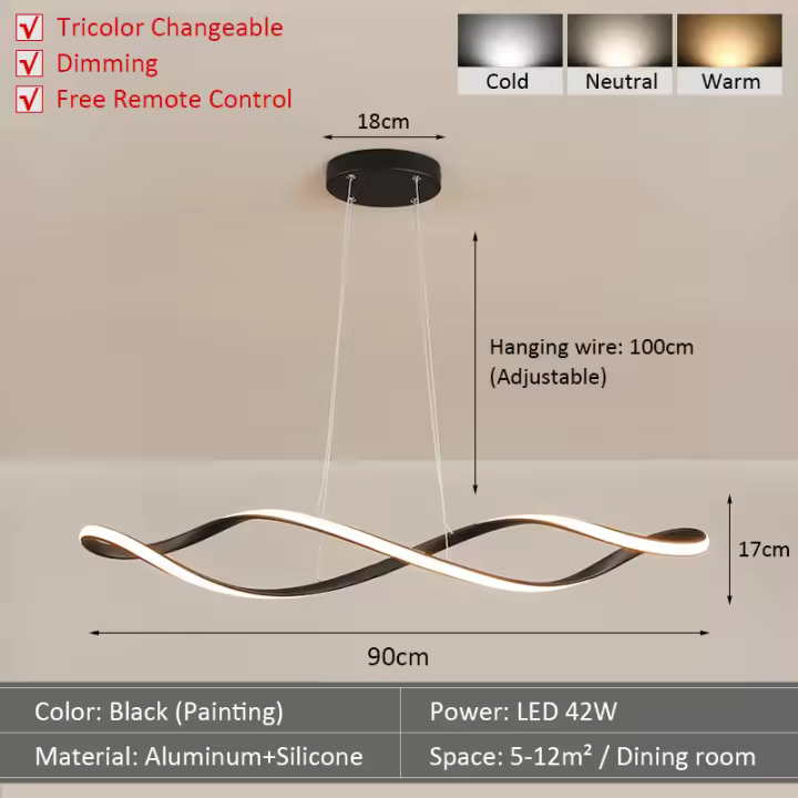 Luz Colgante Moderna LEFAN de 90CM Lámpara de techo Flush Montaje de Aluminio para Cocina Island Estudio - 1