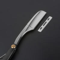 Afeitadora Profesional Manual de Acero Inoxidable con Borde Recto para Barbero Navaja de Afeitar Plegable para Portar y Corte de Barba - details 6