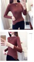 Suéter de Punto de Manga Larga para Mujer Ajustado, Cuello Oblicuo, Estilo Informal para Oficina - details 1