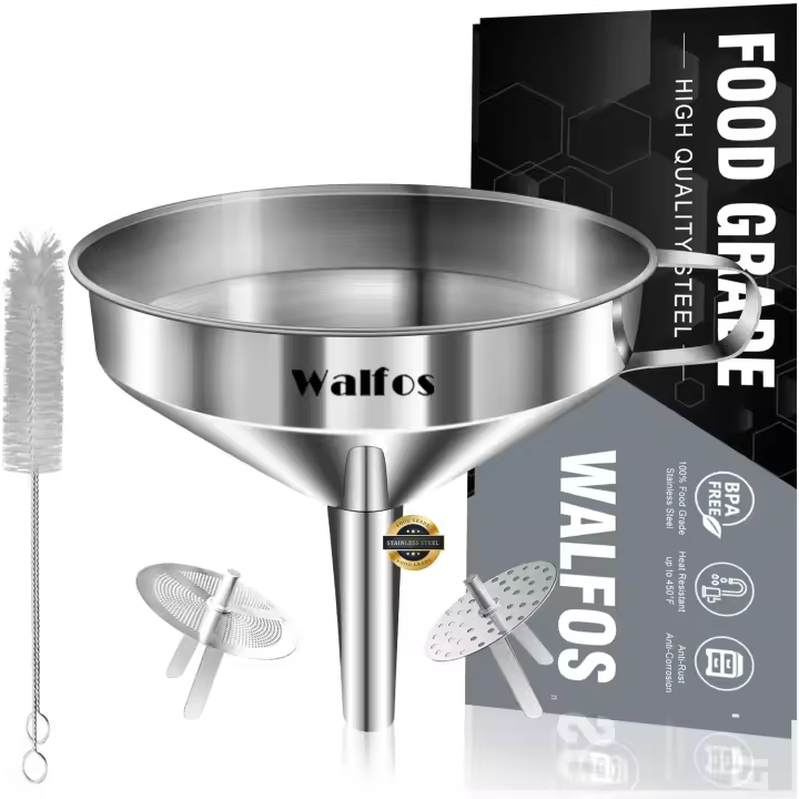 Cuchara Walfos de acero inoxidable 3 piezas con filtros desmontables y cepillo de limpieza ideal para transferir líquidos aceites jams ingredientes secos y polvo utensilio de cocina especializado - 1