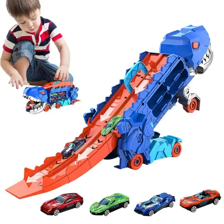 Juguete de coche de dinosaurio en miniatura de doble modo con mango, juguete de dinosaurio transformable plegable, pista de dinosaurio de carreras segura, regalo de Festival - 1