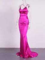 Elegante Vestido de Satén Largo Crujientes de Dos Piernas, Sin Mangas, Cuello en V, Espalda Desubida para Fiestas de Noche y Graduación - details 10