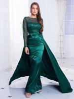 Vestido de noche de lentejuelas de manga larga, vestido de cuello redondo, vestido de satén verde y dorado desmontable - details 8