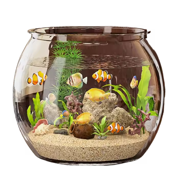 Pecera redonda Ultra transparente, pecera de plástico para peces dorados, pecera de escritorio decorativa, acuario pequeño de escritorio inastillable - 1