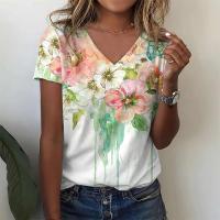 Camiseta de Manga Corta con Cuello en V Moda Blanca para Mujeres Estampado 3D de Lavanda - details 22