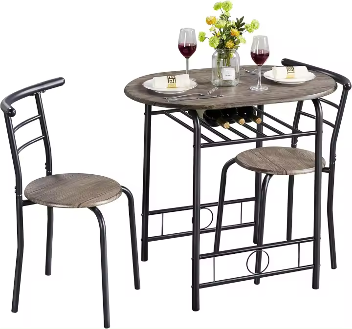 Juego Mesa de Cocina con 2 Sillas de Comedor Conjuntos de Mueble de 3 Piezas con Estante para Vino Madera - 1