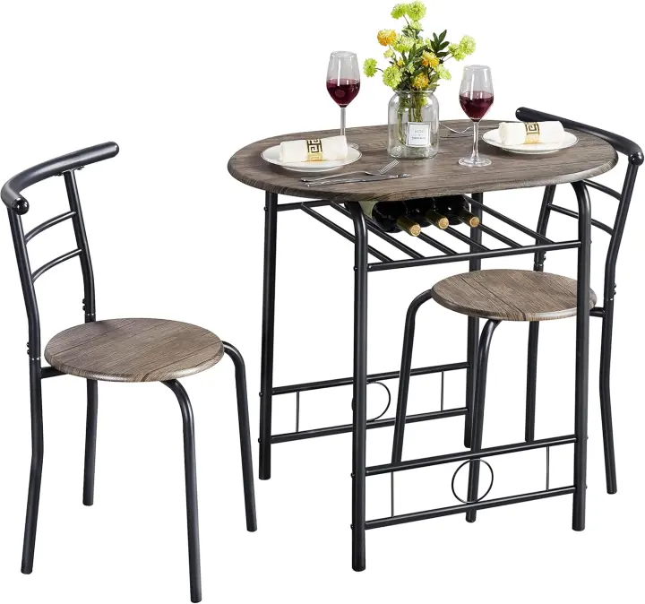 Juego Mesa de Cocina con 2 Sillas de Comedor Conjuntos de Mueble de 3 Piezas con Estante para Vino Madera - 1